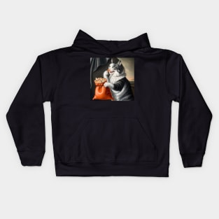 Gray cat with snacks Kids Hoodie